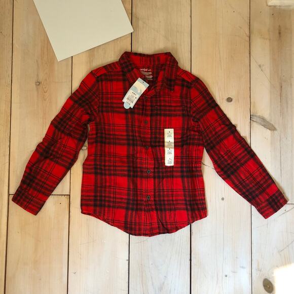 Cat & Jack NWT Boys' Red Plaid Flannel Button Down Size S (6/7) - Picture 1 of 6